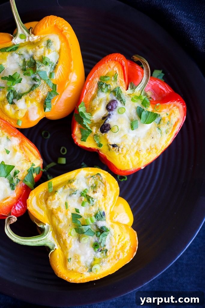 Power-Packed Breakfast Peppers 7 These healthy and hearty Loaded Breakfast Stuffed Peppers can be made ahead of time and re-heated for a delicious breakfast all week long!