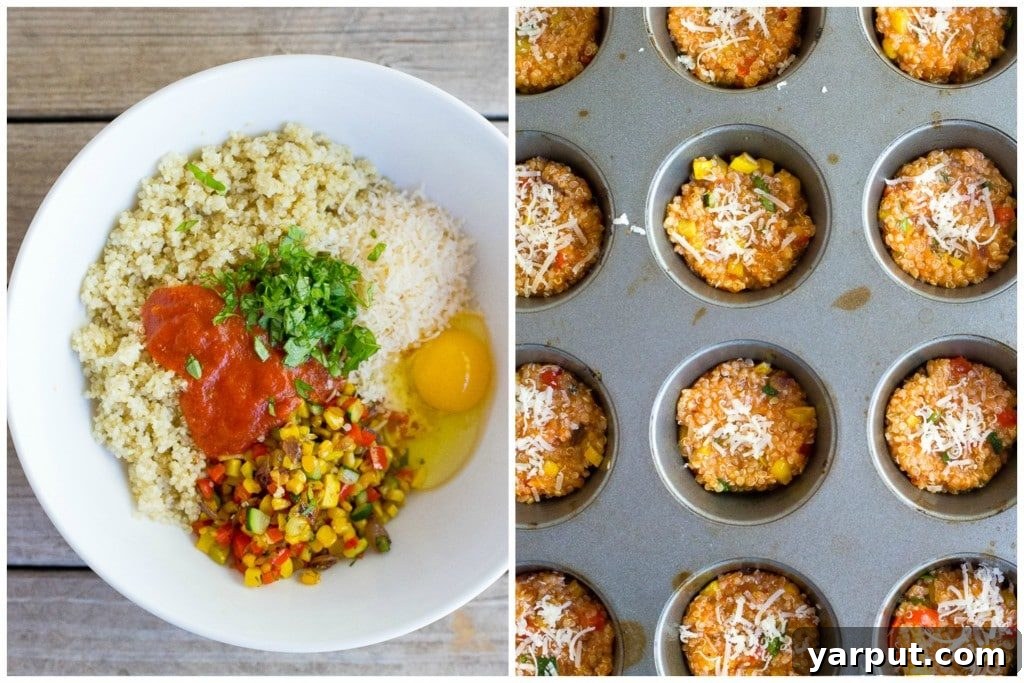 Vibrant Summer Quinoa Pizza Poppers 3 Quinoa Pizza Bites are a healthy, delicious, and gluten-free snack made with fresh summer vegetables.