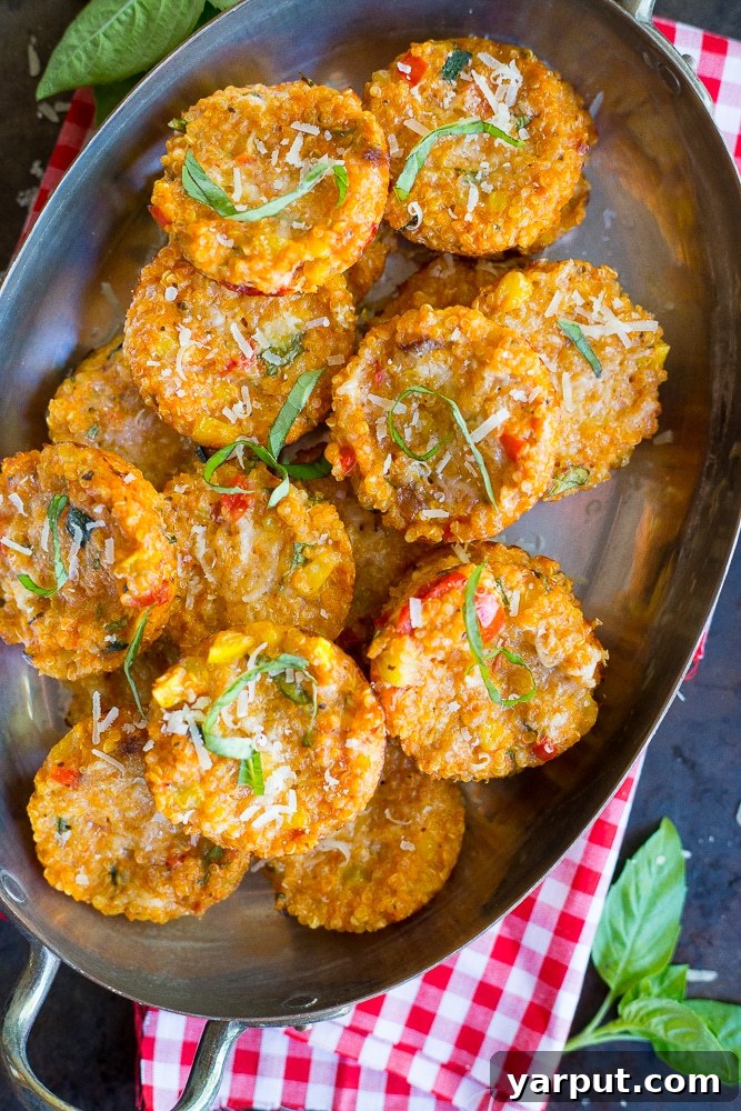 Vibrant Summer Quinoa Pizza Poppers 4 Healthy and delicious Quinoa Pizza Bites with Summer Vegetables, perfect for a gluten-free snack or light meal.