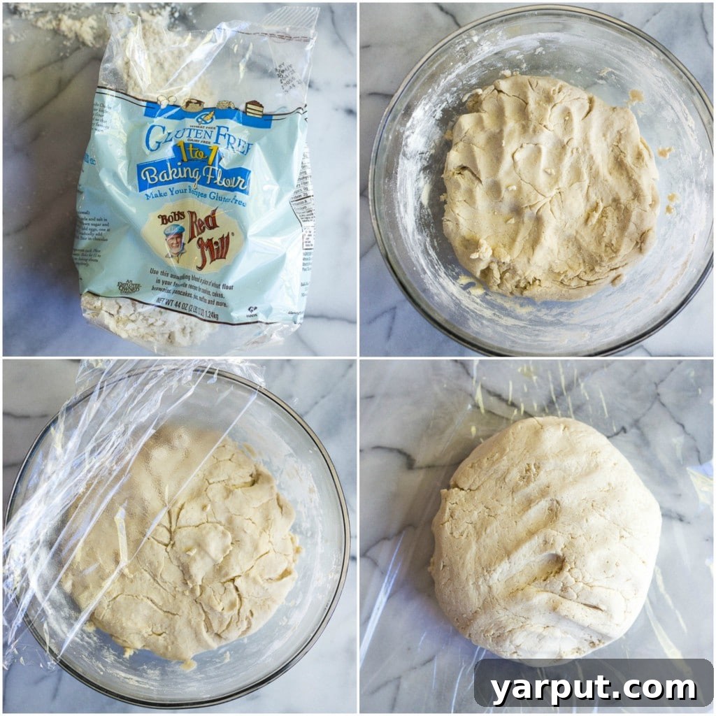 Decadent Vegan Gluten-Free Cinnamon Rolls 3 Step-by-step photos illustrating the process of making the best gluten-free cinnamon rolls, showing the dough being rolled.