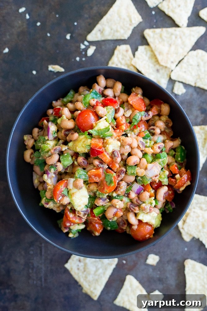 Texas Caviar 3 This Southwestern Black Eyed Pea Salad is healthy and delicious! It makes for a great side dish or dip for chips! Vegan and gluten free!