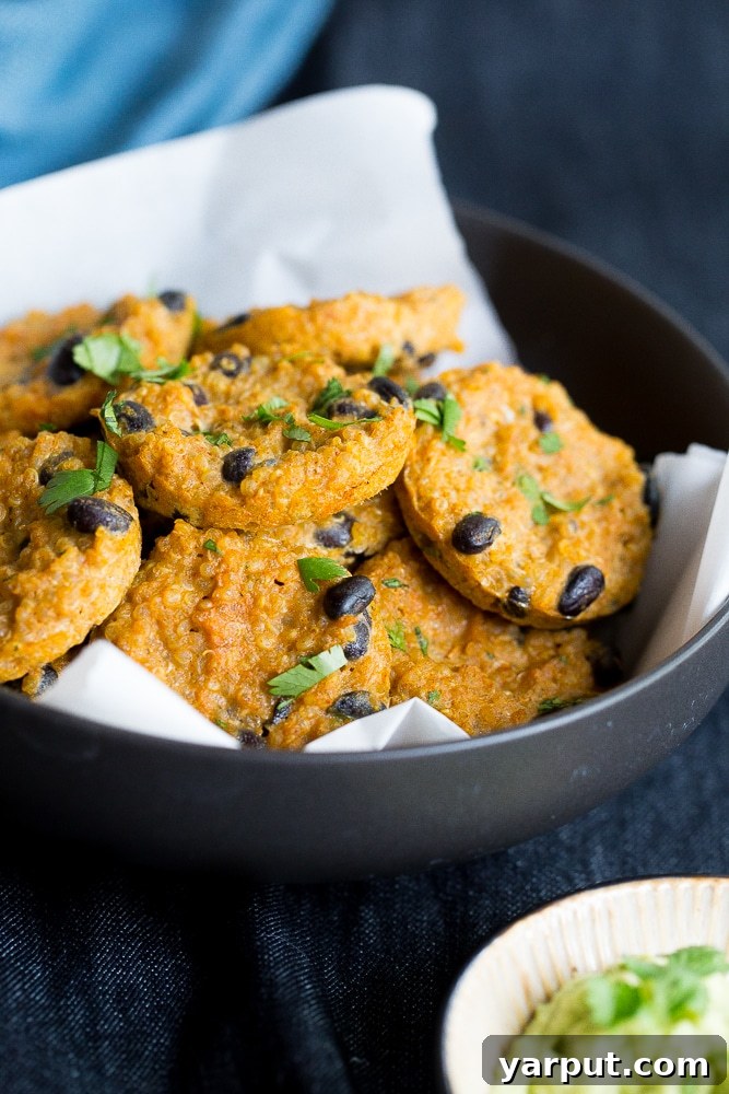 Sweet Potato & Black Bean Quinoa Poppers 3 These Protein Packed Quinoa Bites with Sweet Potato & Black Beans are a delicious and healthy snack that will keep you feeling full all afternoon! Gluten free and vegan!