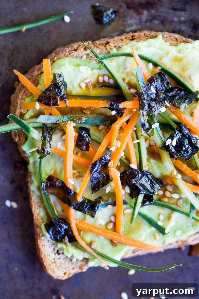 Veggie Sushi Avocado Toast 2 Vegetable Sushi Avocado Toast - A fun and delicious spin on your beloved avocado toast! Perfect for a healthy breakfast or lunch! Vegan and gluten free option.