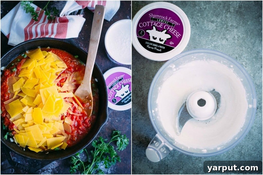 Quick and Healthy Skillet Lasagna 3 PicMonkey Collage of ingredients and cooking steps