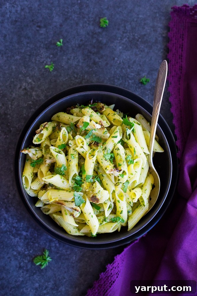 Quick Roasted Cauliflower Pasta with Zesty Lemon Chimichurri 6 This fresh and flavorful pasta only takes 30 minutes to make! It's a quick, easy and delicious weeknight dinner recipe! Vegan and gluten free!