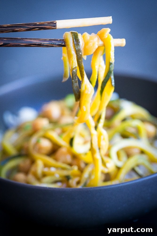 30-Minute Orange Ginger Chickpea Zoodle Bowls 9 A serving of the healthy and quick Zucchini Noodle Chickpea Bowl, perfect for dinner or meal prep
