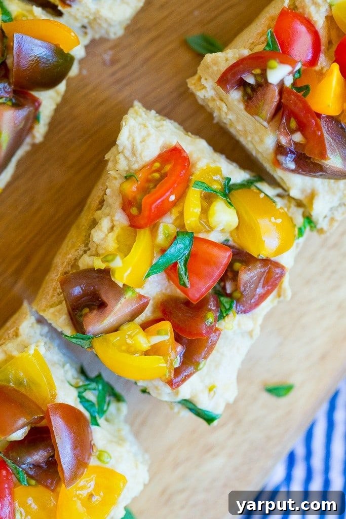 55 Refreshing & Healthy Summer Sides 41 Roasted Garlic Hummus Bruschetta, an elegant and flavorful appetizer