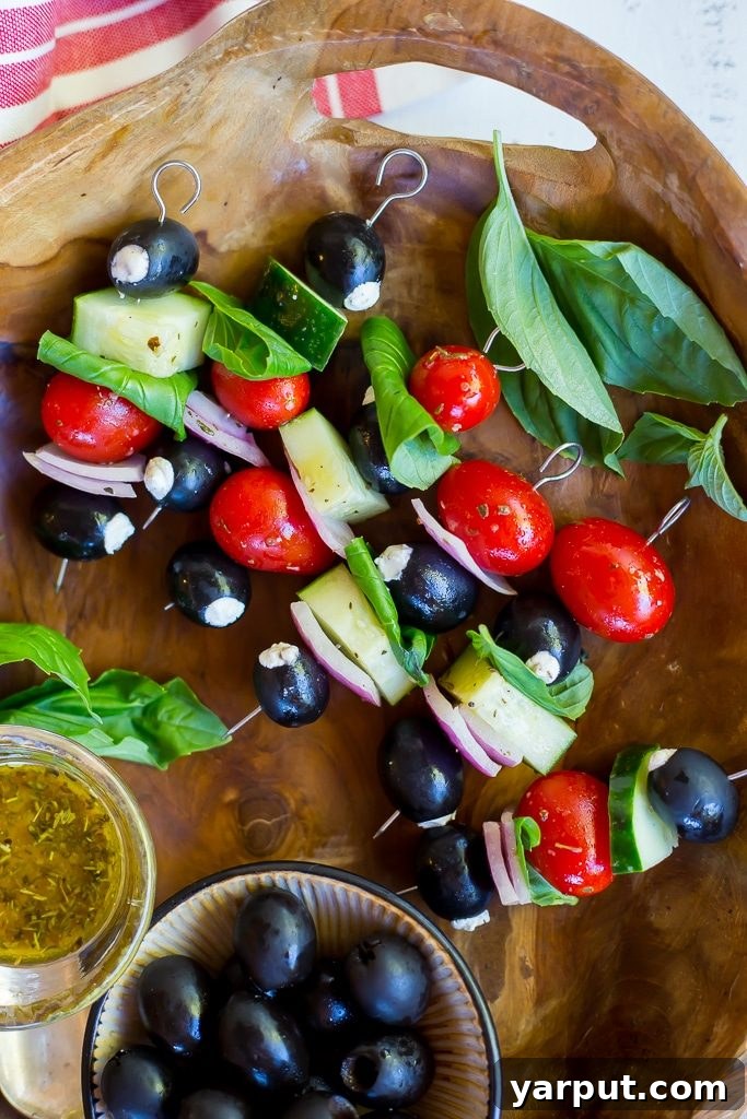 55 Refreshing & Healthy Summer Sides 49 Goat Cheese Stuffed Black Olive Kabobs, a savory Mediterranean appetizer