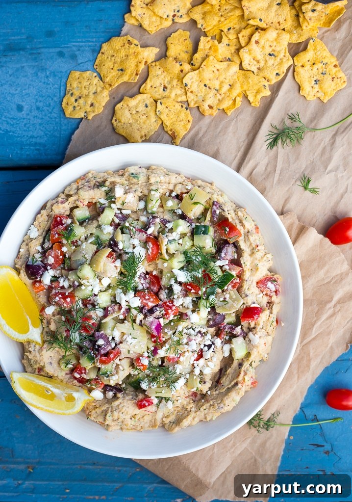 55 Refreshing & Healthy Summer Sides 43 Loaded Greek Hummus Dip, a vibrant and flavorful Mediterranean appetizer