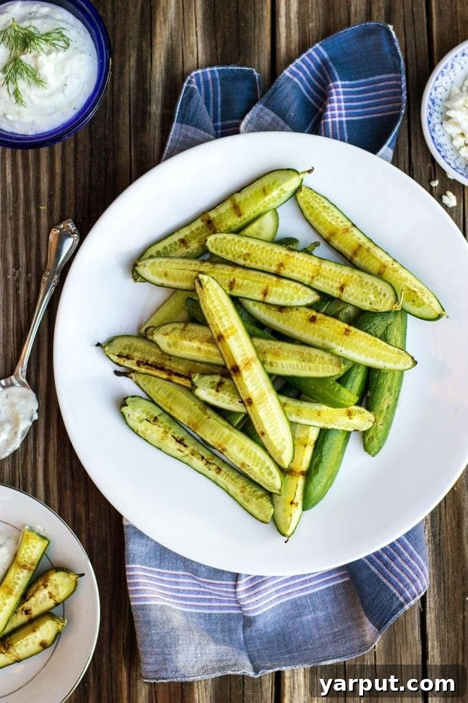 55 Refreshing & Healthy Summer Sides 54 Grilled Cucumbers with Creamy Pickled Feta Dip, a unique and refreshing appetizer