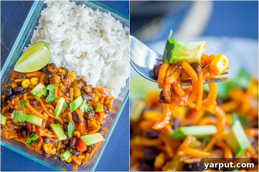 Sweet Potato Noodle Enchilada Bowls - These delicious bowls can be made as a quick and easy dinner or a meal prep lunch! Vegetarian/Vegan/Gluten Free/Dinner/Meal Prep