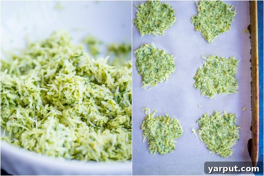 Step-by-step image collage showing how to mix pesto and Parmesan cheese for chips