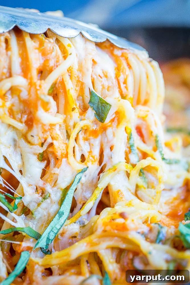 Guilt-Free Zoodle Spaghetti Bake 3 Lower Carb Zucchini Noodle Spaghetti Bake - This delicious pasta bake is packed with tons of zucchini and just small amount of pasta making it a great low carb dinner option. Vegetarian/ Quick and Easy Dinner/ Gluten Free/ Low Carb Dinner