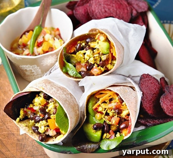 Scrambled Tofu Breakfast Burrito - a vegan, protein-packed make-ahead breakfast option, customizable.