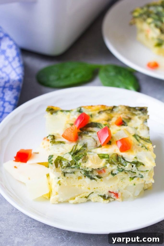 Potato Spinach and Cheese Egg Casserole - a hearty, savory make-ahead breakfast for the whole family.