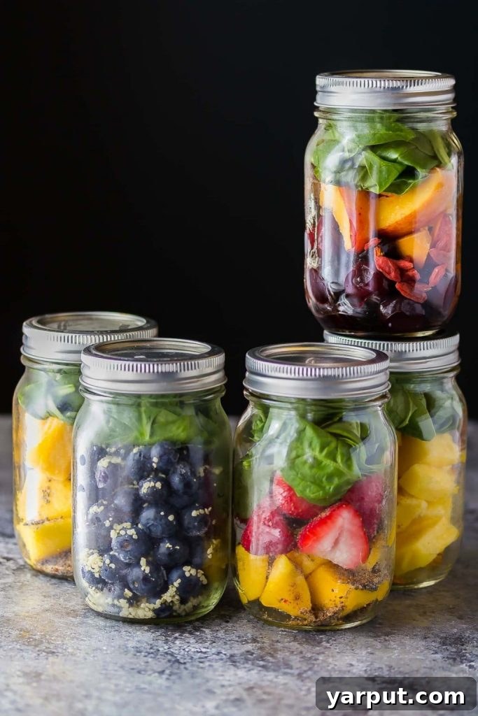 5 Make-Ahead Breakfast Smoothie Packs - easy to blend for a quick, nutrient-rich meal, ideal for busy mornings.