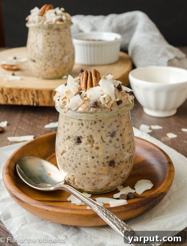 German Chocolate Chia Overnight Oats - a decadent yet healthy make-ahead breakfast bursting with flavor.