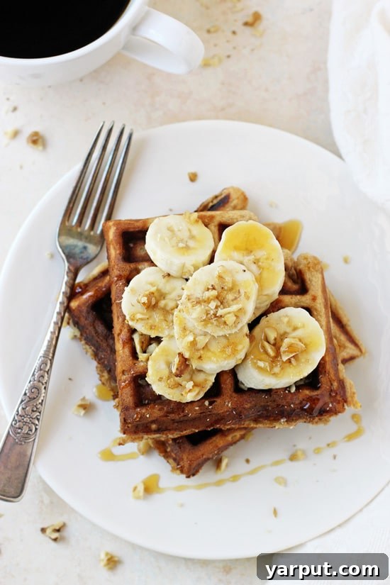 Healthy Banana Nut Waffles - wholesome, fluffy, and freezer-friendly for make-ahead meals, ready to toast.