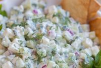 Chunky Tzatziki Cucumber Salad Recipe with Fresh Dill and Garlic