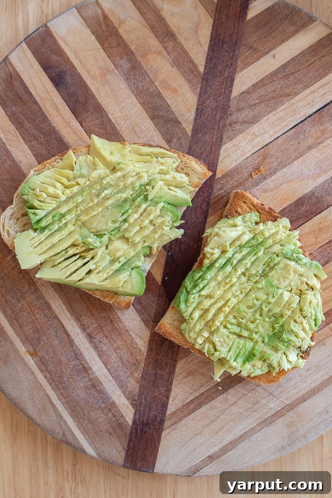 Avocado toast on a cutting board