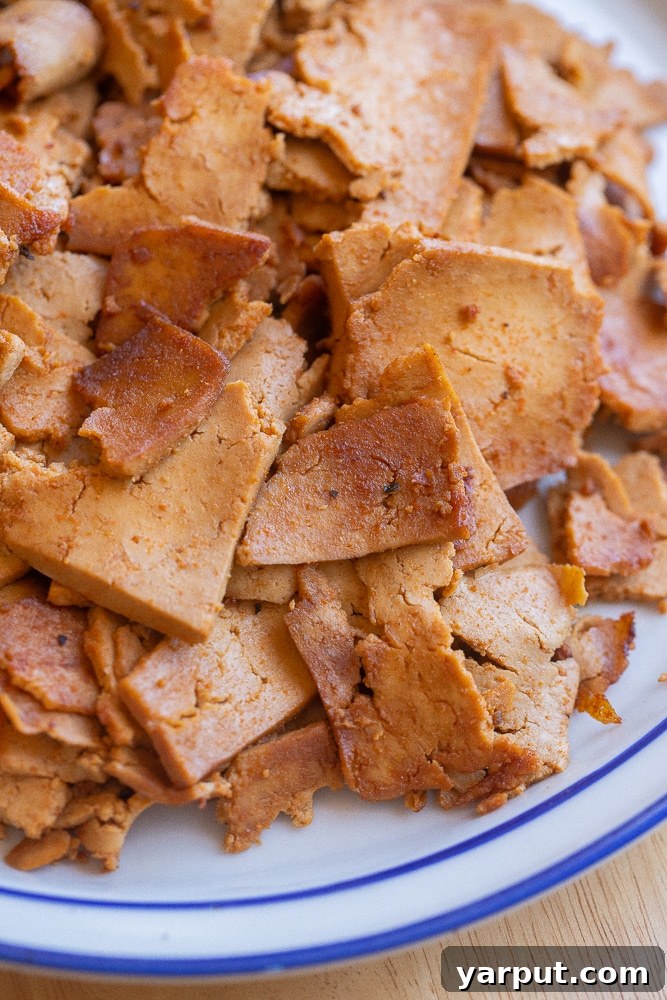 close up of a plate of sweet and smoky tofu lunch meat