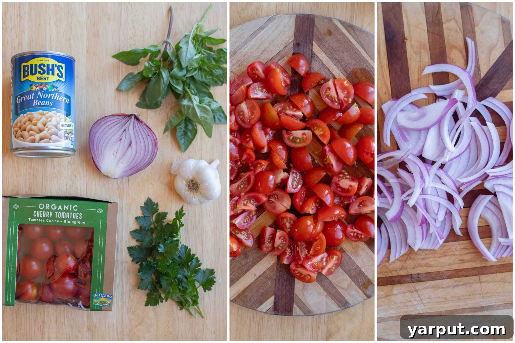 Cherry Tomato and White Bean Salad with Basil Vinaigrette 4 Salad in bowl