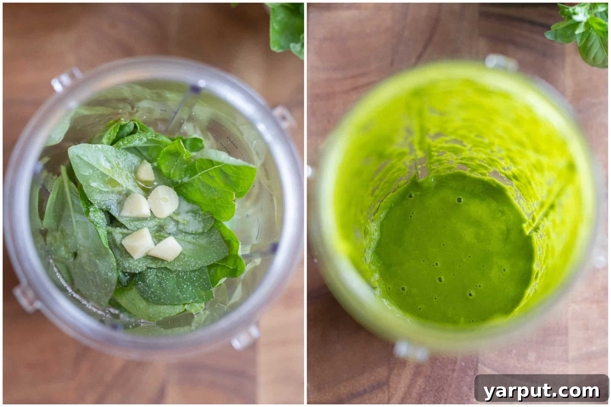Showing how to make the summery basil sauce