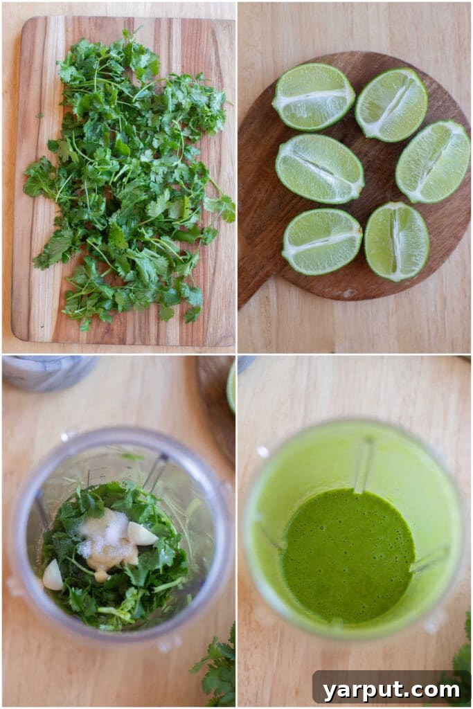 showing the ingredients needed to make this fresh cilantro lime dressing