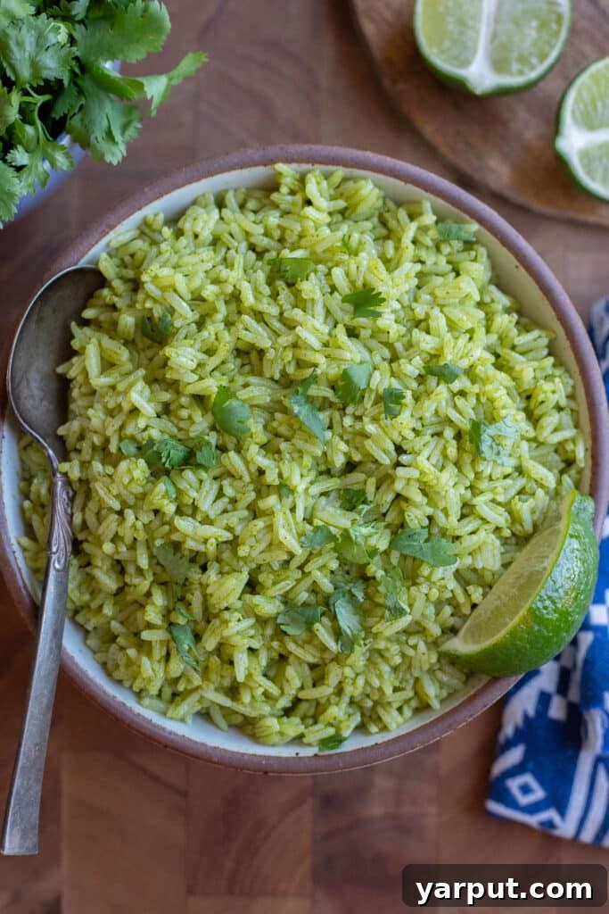 a serving bowl full of homemade cilantro lime rice