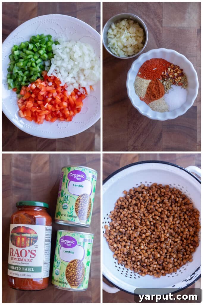 Hearty Lentil Meatball Subs with Savory Marinara 3 Showing the ingredients needed to make these meaty vegetarian lentil subs