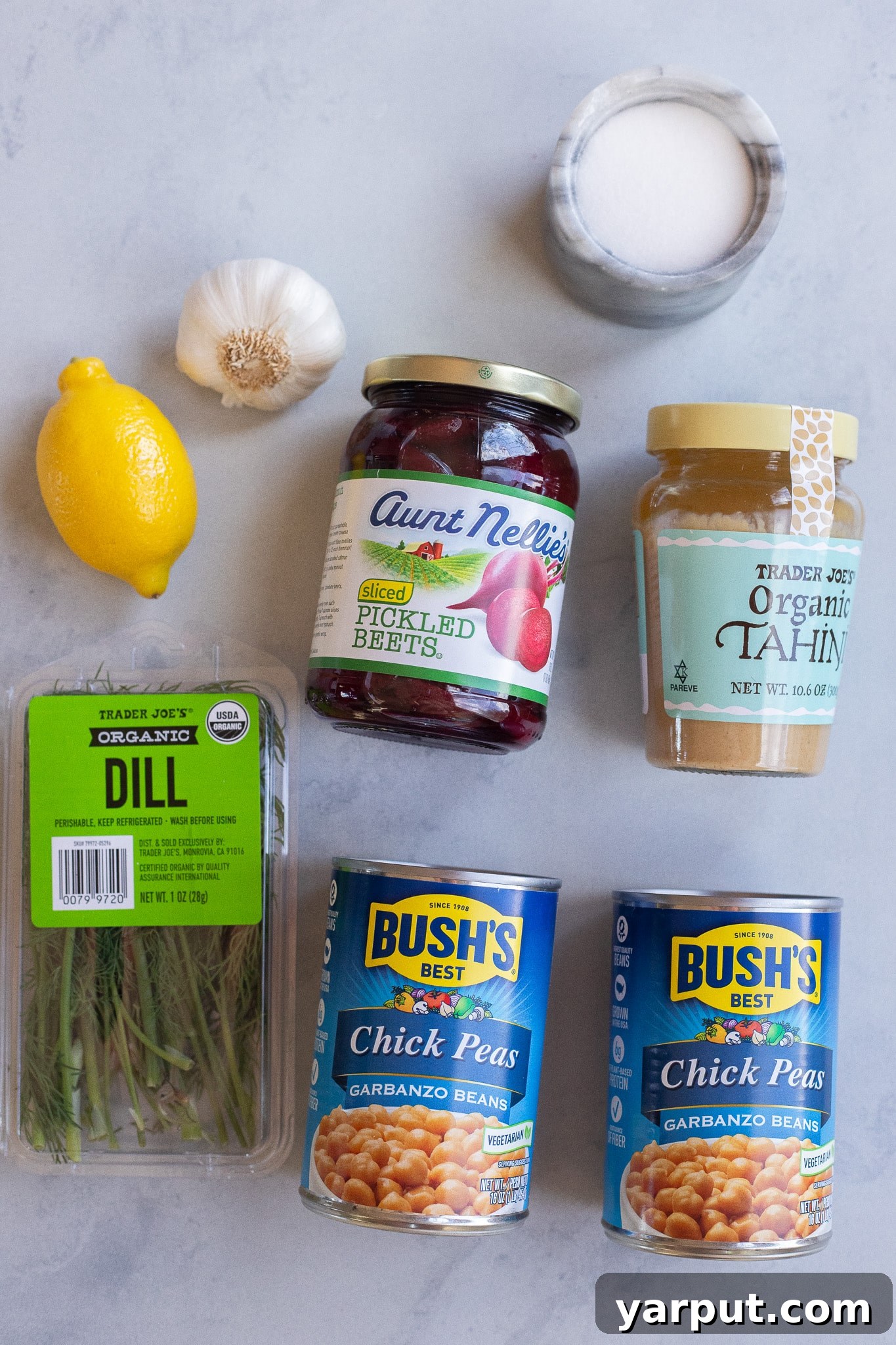 Pickled Beet Hummus Recipe: A Vibrant Twist on Classic 3 Showing all the ingredients needed to make pickled beetroot hummus