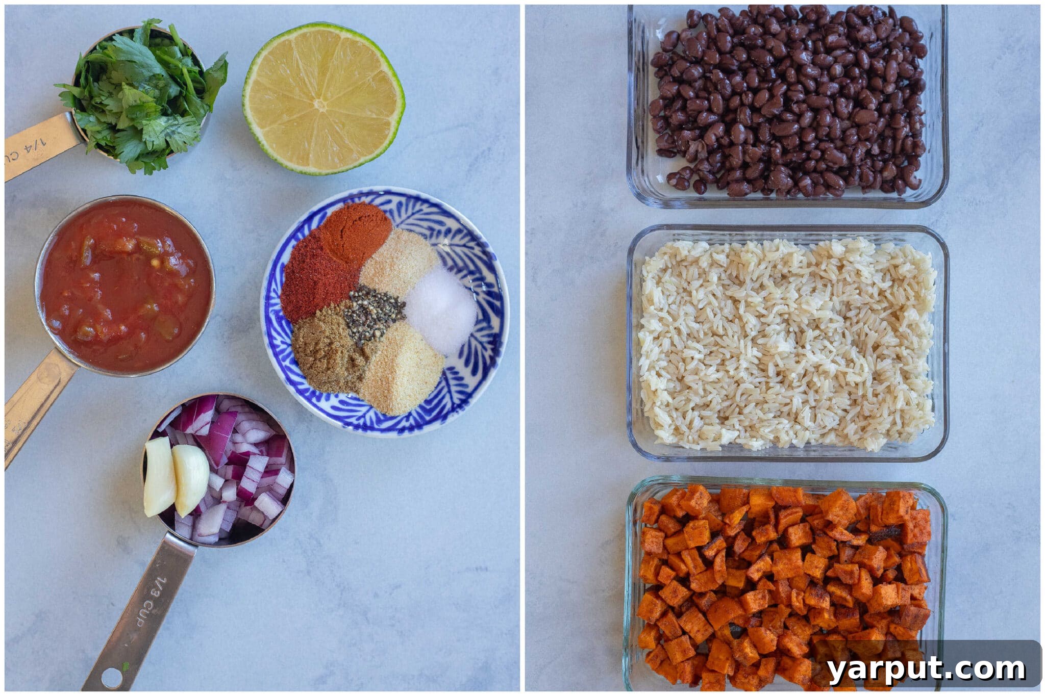 Crispy Black Bean and Sweet Potato Patties 3 showing all the ingredients needed to make these vegan black bean patties