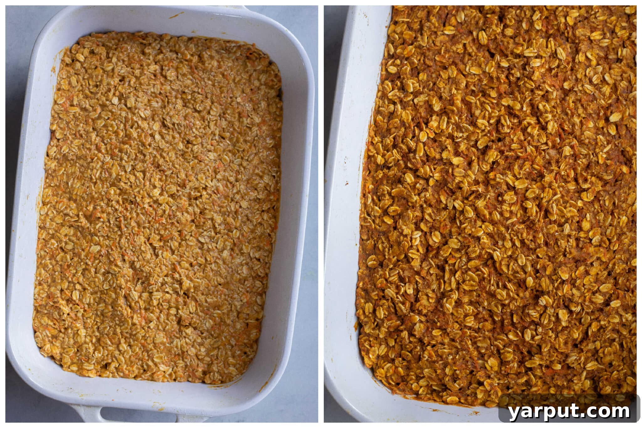 Warm Pumpkin, Ginger & Turmeric Baked Oatmeal 5 baked pumpkin oatmeal before and after it has been in the oven