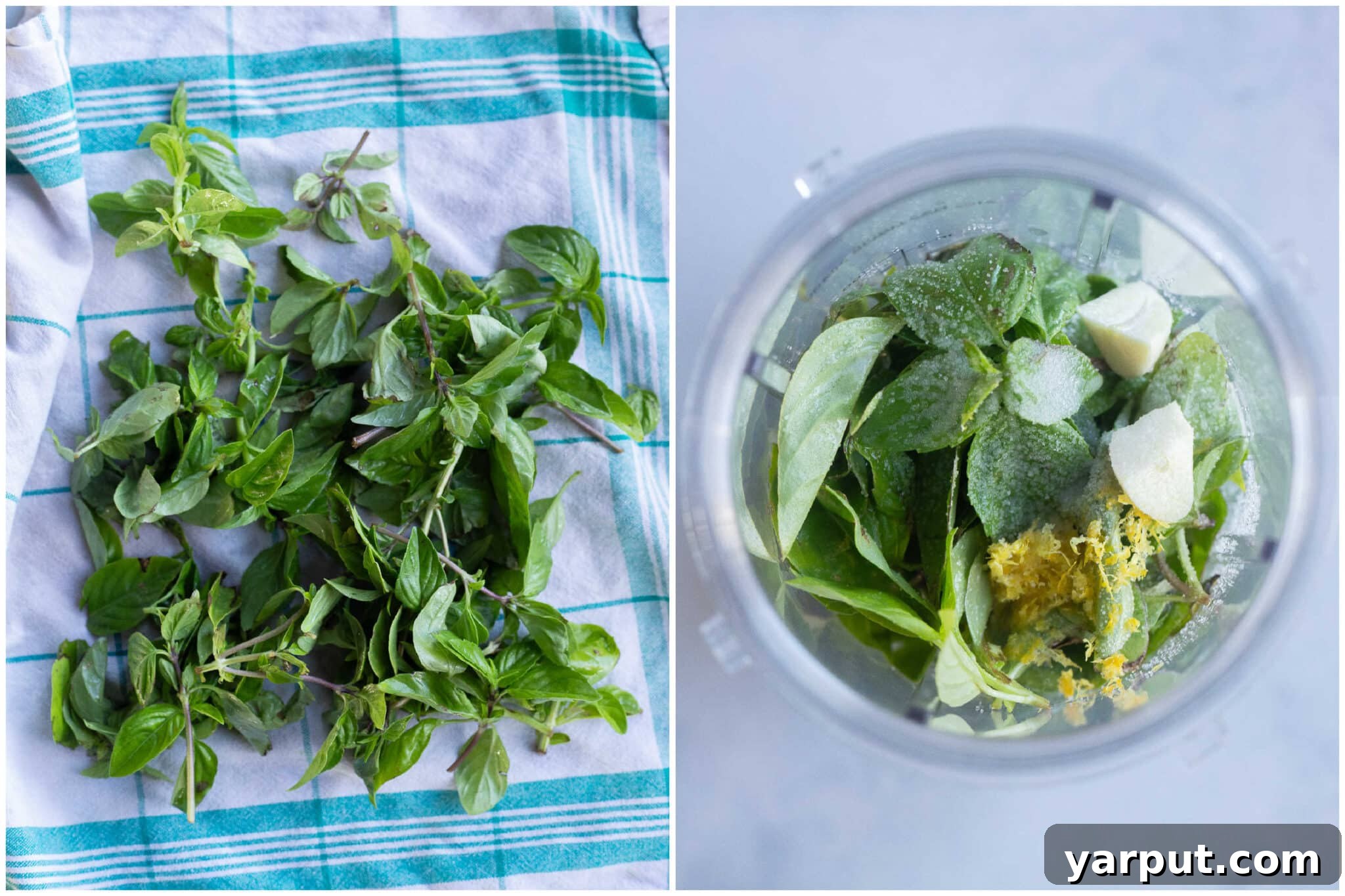 Basil lemon rice ingredients in a blender