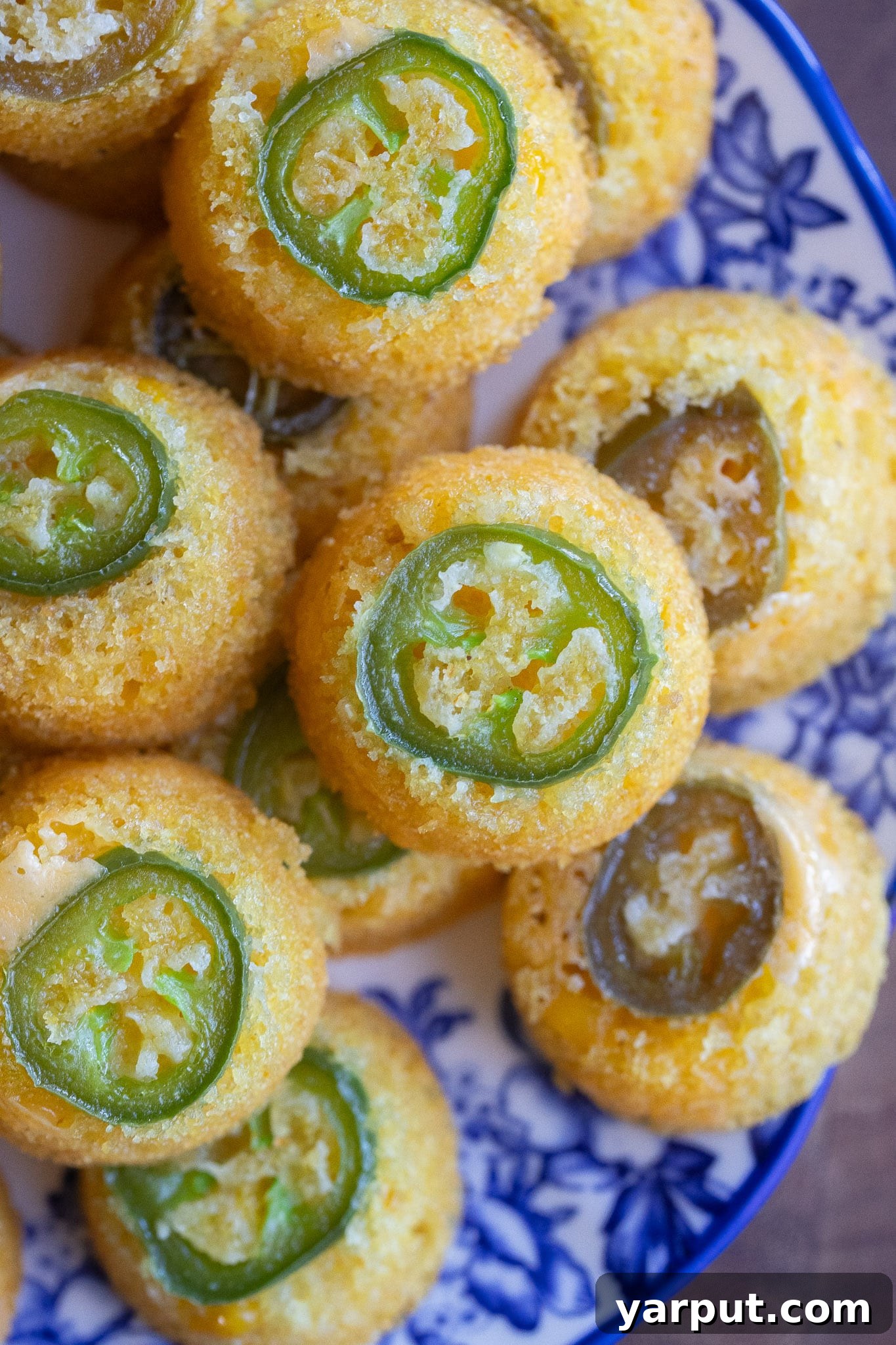 close up of jalapeño cheddar cornbread bites